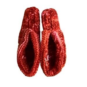 Hand Knit Warm Knitted Kids Slippers in Red Toddler Size 7-10 Cottagecore Cozy